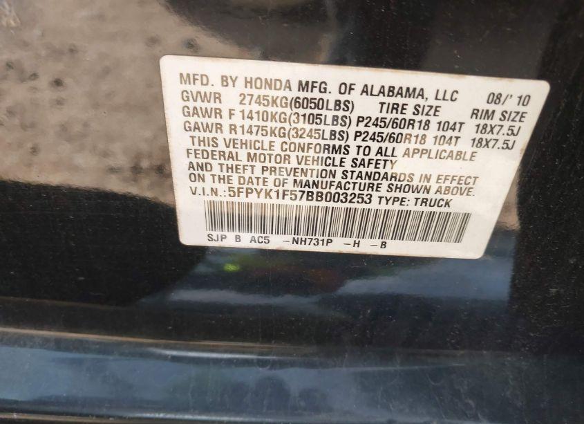 Photo 9 of 2011 Honda Ridgeline RTL (VIN 5FPYK1F57BB003253)