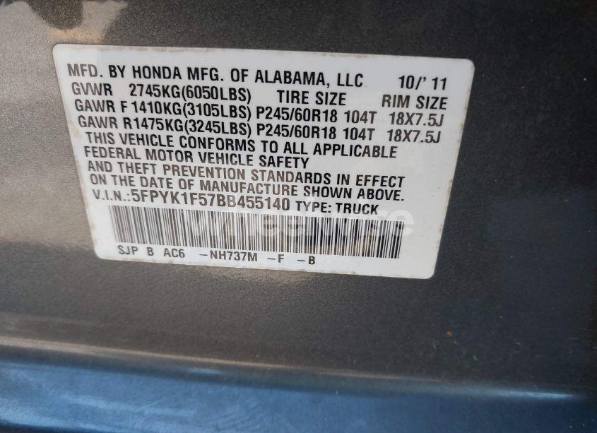 Photo 9 of 2011 Honda Ridgeline RTL (VIN 5FPYK1F57BB455140)