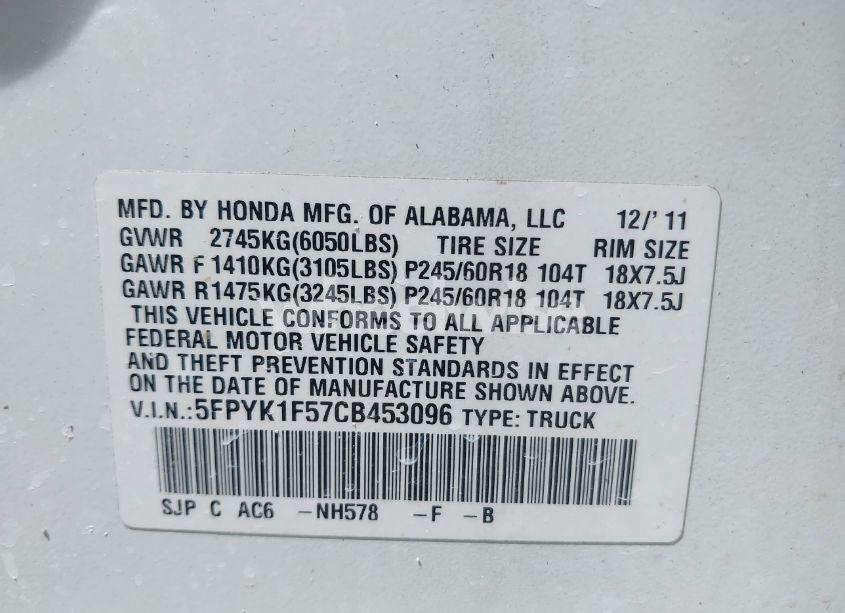 Photo 9 of 2012 Honda Ridgeline RTL (VIN 5FPYK1F57CB453096)