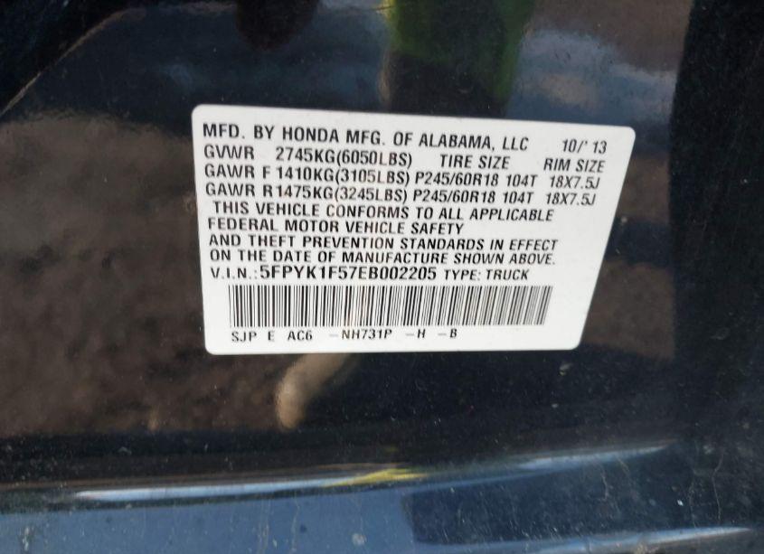 Photo 9 of 2014 Honda Ridgeline RTL (VIN 5FPYK1F57EB002205)