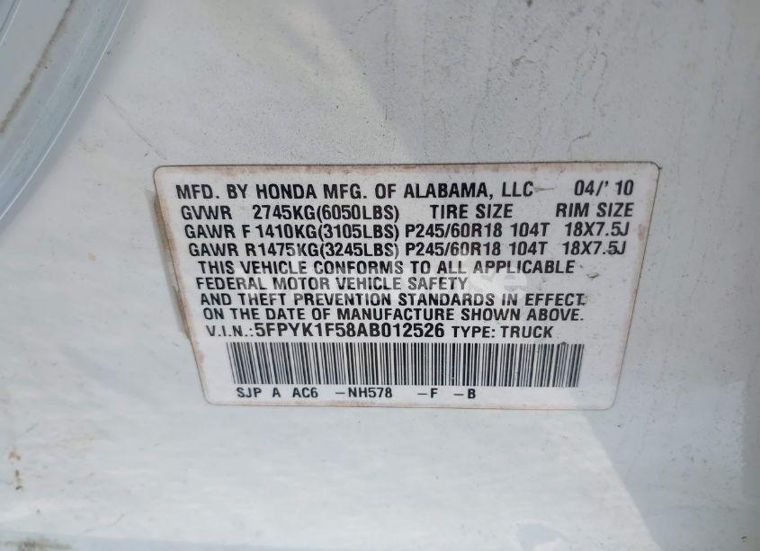 Photo 9 of 2010 Honda Ridgeline RTL (VIN 5FPYK1F58AB012526)