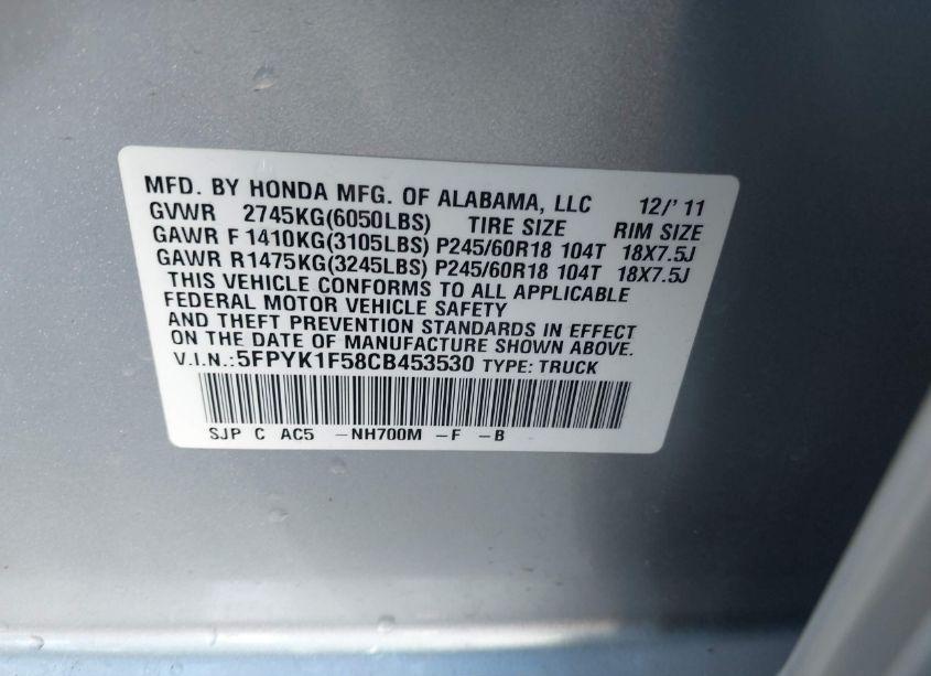 Photo 9 of 2012 Honda Ridgeline RTL (VIN 5FPYK1F58CB453530)