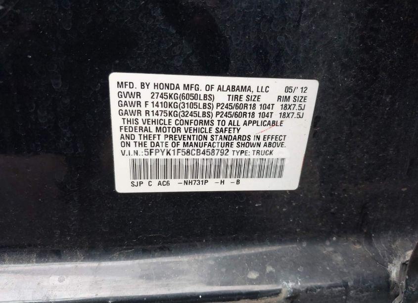 Photo 9 of 2012 Honda Ridgeline RTL (VIN 5FPYK1F58CB458792)