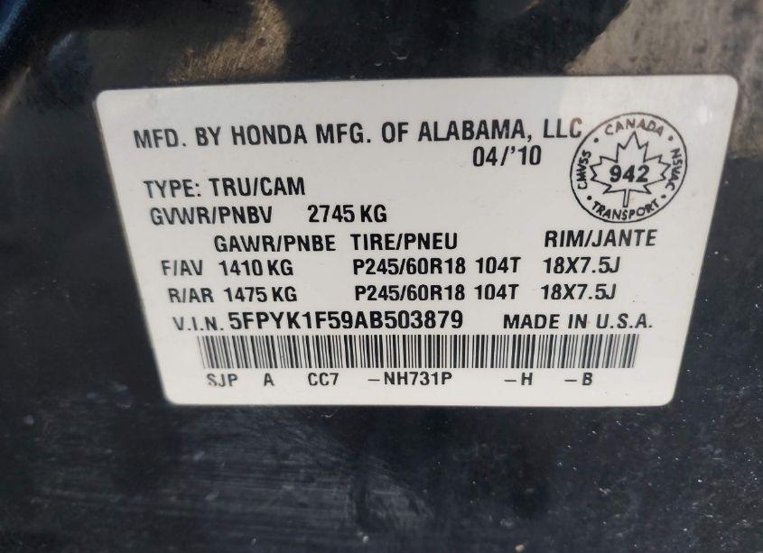 Photo 9 of 2010 Honda Ridgeline RTL (VIN 5FPYK1F59AB503879)