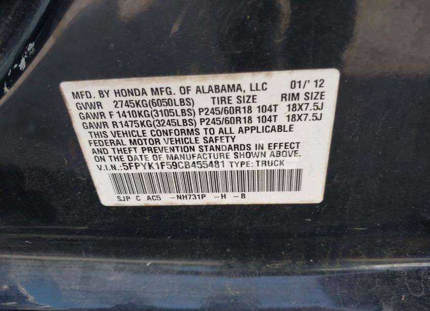 Photo 9 of 2012 Honda Ridgeline RTL (VIN 5FPYK1F59CB455481)