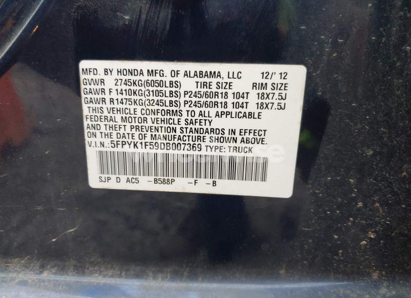 Photo 9 of 2013 Honda Ridgeline RTL (VIN 5FPYK1F59DB007369)