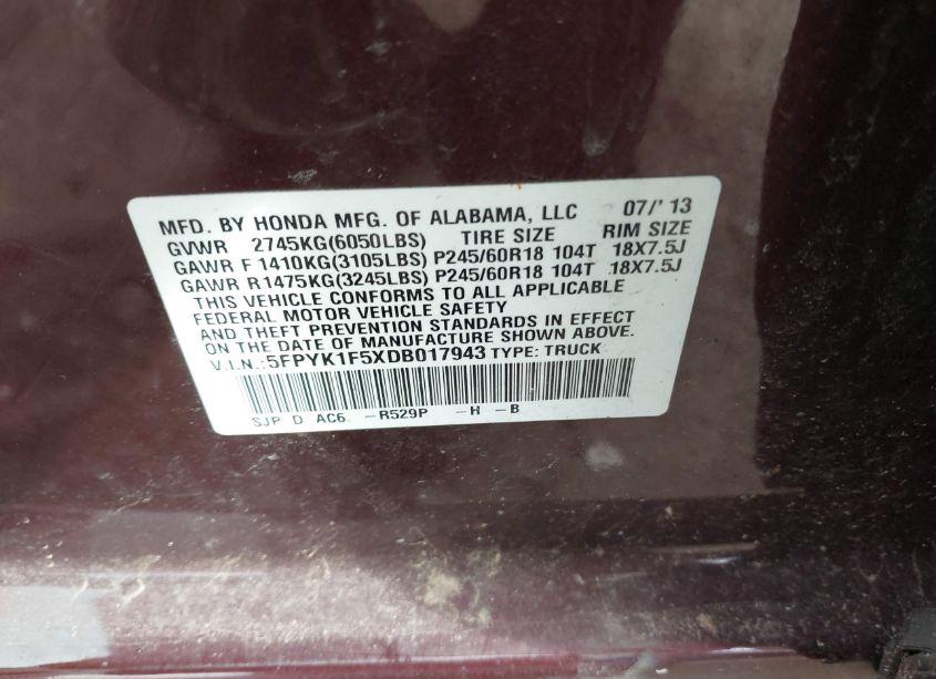 Photo 9 of 2013 Honda Ridgeline RTL (VIN 5FPYK1F5XDB017943)