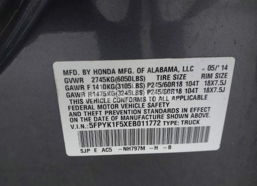 Photo 9 of 2014 Honda Ridgeline RTL (VIN 5FPYK1F5XEB011772)