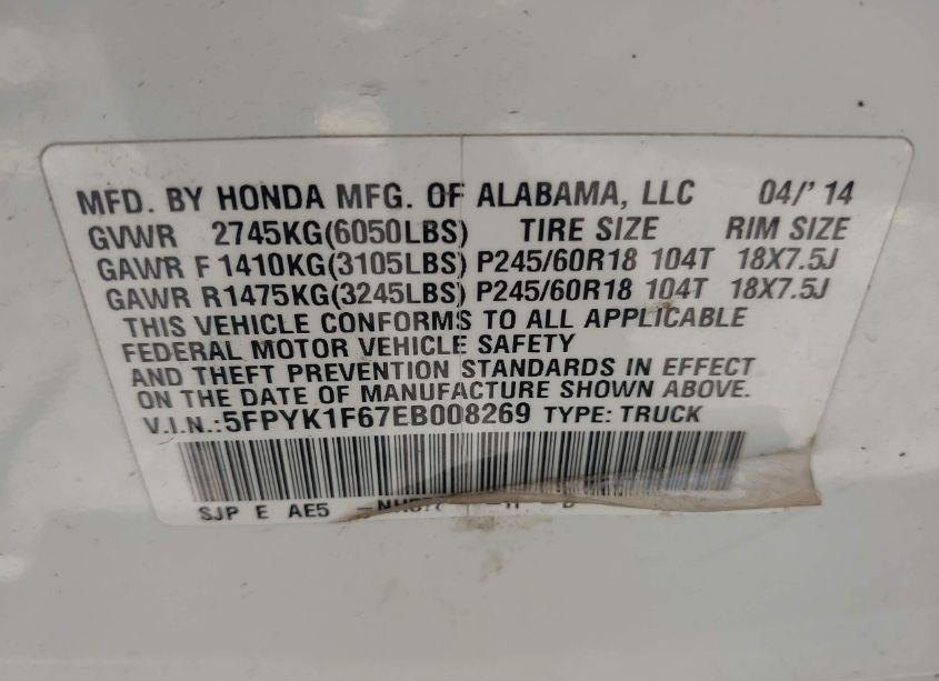 Photo 9 of 2014 Honda Ridgeline SE (VIN 5FPYK1F67EB008269)