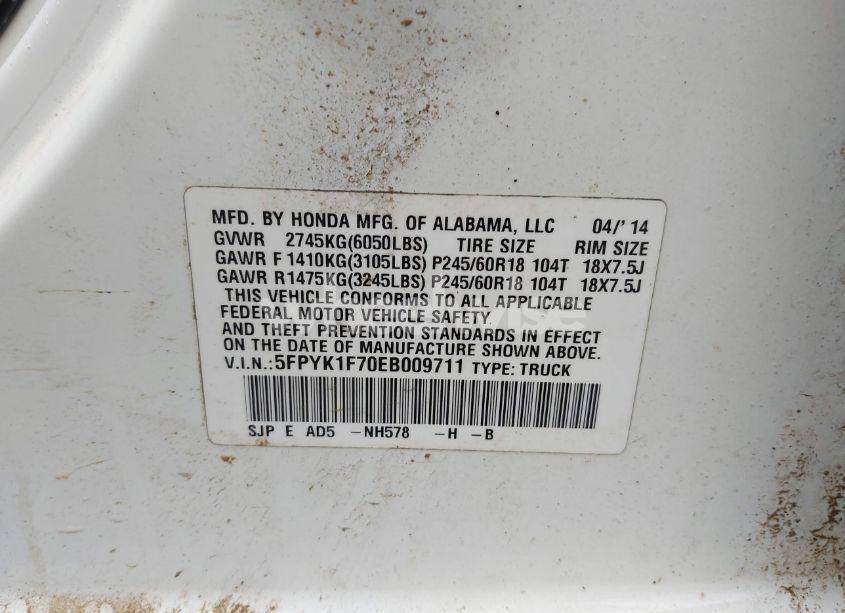 Photo 9 of 2014 Honda Ridgeline SPORT (VIN 5FPYK1F70EB009711)