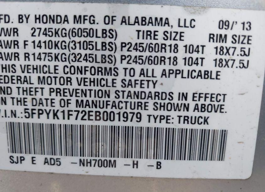 Photo 9 of 2014 Honda Ridgeline SPORT (VIN 5FPYK1F72EB001979)