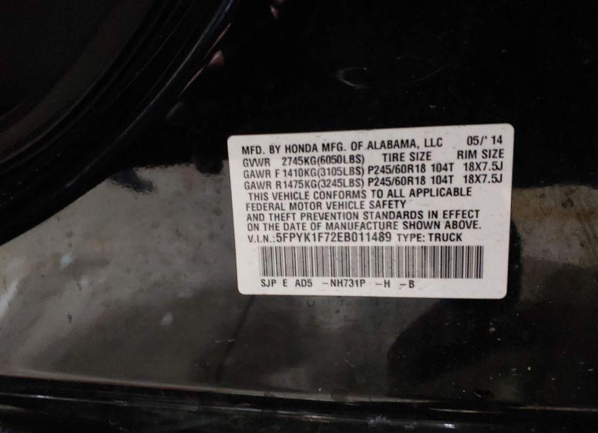 Photo 9 of 2014 Honda Ridgeline SPORT (VIN 5FPYK1F72EB011489)