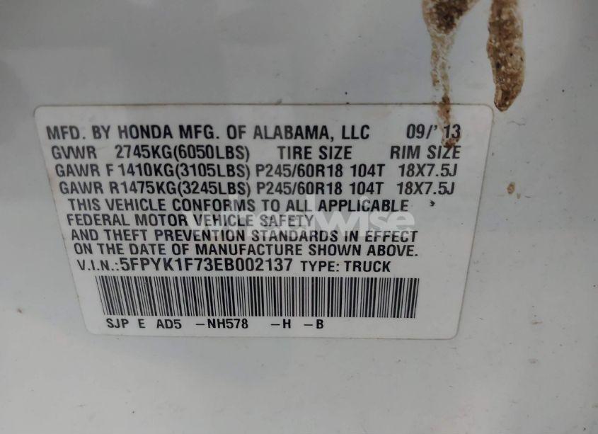 Photo 9 of 2014 Honda Ridgeline SPORT (VIN 5FPYK1F73EB002137)