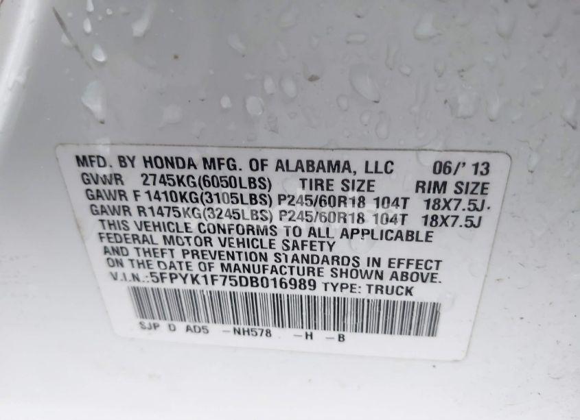 Photo 9 of 2013 Honda Ridgeline SPORT (VIN 5FPYK1F75DB016989)