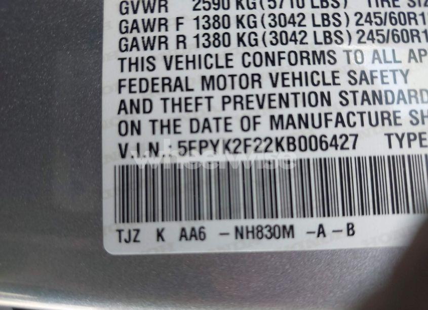 Photo 9 of 2019 Honda Ridgeline RT (VIN 5FPYK2F22KB006427)