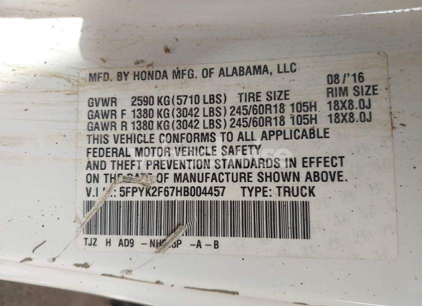 Photo 9 of 2017 Honda Ridgeline RTL-T (VIN 5FPYK2F67HB004457)