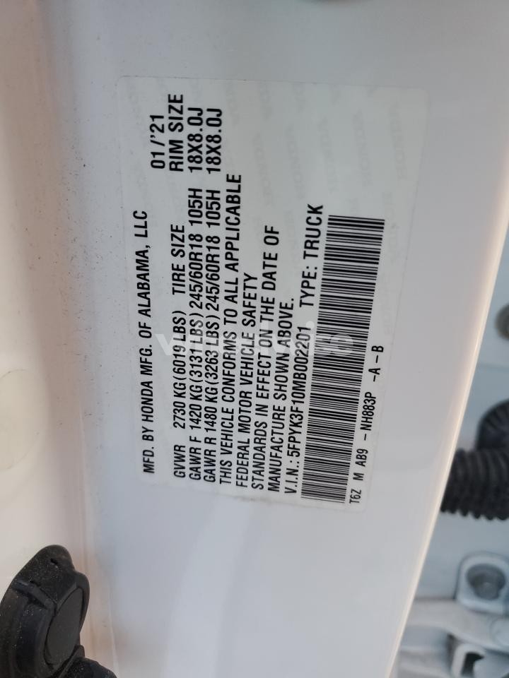 Photo 13 of 2021 HONDA RIDGELINE SPORT (VIN 5FPYK3F10MB002201)