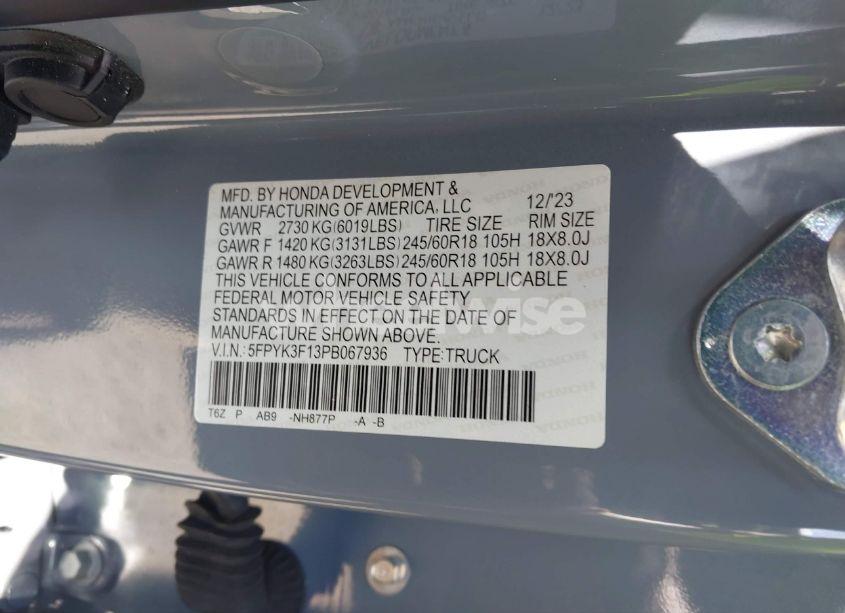 Photo 9 of 2023 Honda Ridgeline SPORT (VIN 5FPYK3F13PB067936)