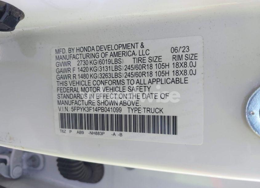 Photo 9 of 2023 Honda Ridgeline SPORT (VIN 5FPYK3F14PB041099)