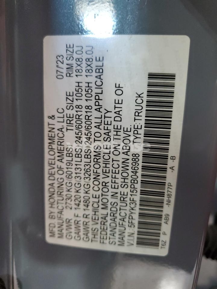 Photo 12 of 2023 HONDA RIDGELINE SPORT (VIN 5FPYK3F15PB046988)