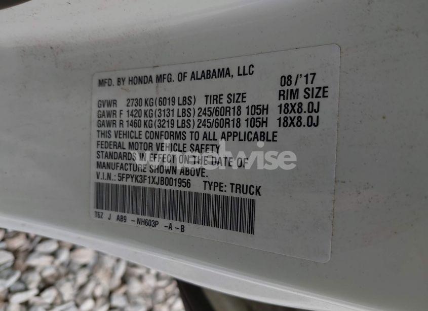 Photo 9 of 2018 Honda Ridgeline SPORT (VIN 5FPYK3F1XJB001956)