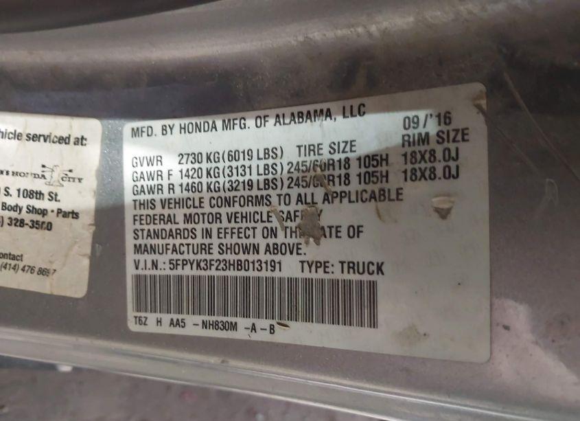 Photo 9 of 2017 Honda Ridgeline RT (VIN 5FPYK3F23HB013191)