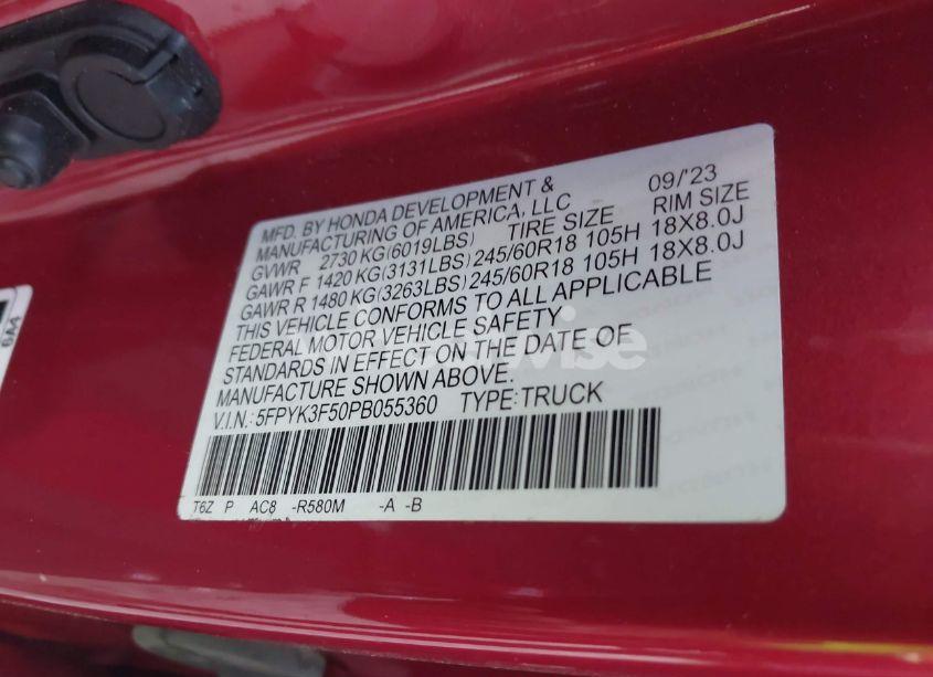 Photo 9 of 2023 Honda Ridgeline RTL (VIN 5FPYK3F50PB055360)