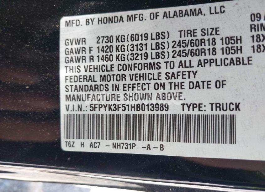 Photo 9 of 2017 Honda Ridgeline RTL (VIN 5FPYK3F51HB013989)