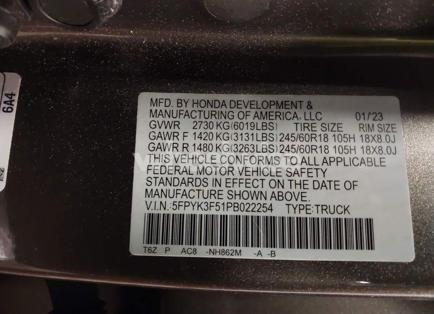 Photo 9 of 2023 Honda Ridgeline RTL (VIN 5FPYK3F51PB022254)