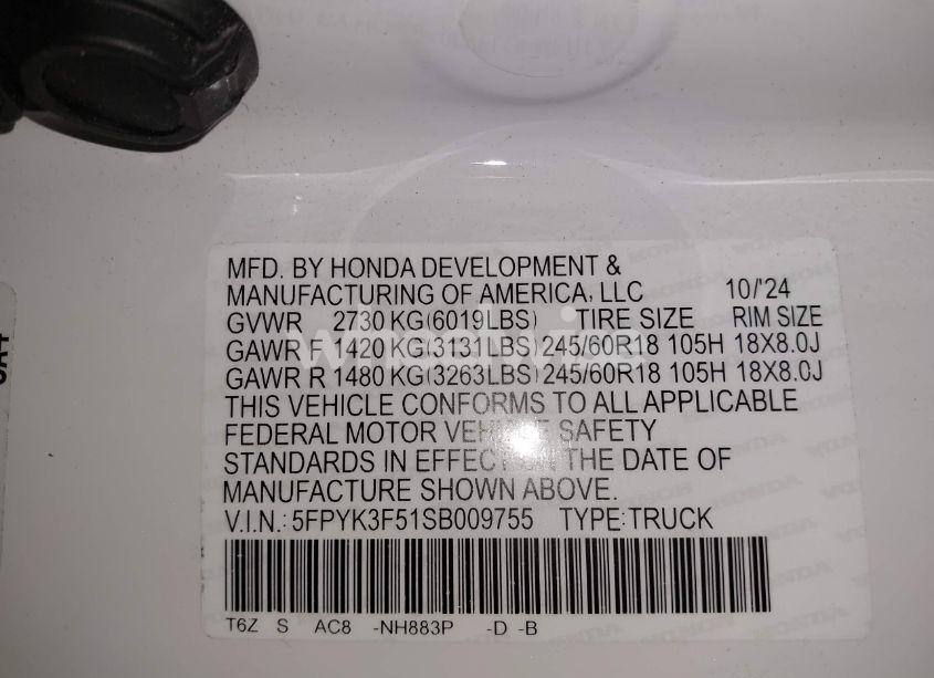 Photo 9 of 2025 Honda Ridgeline RTL (VIN 5FPYK3F51SB009755)