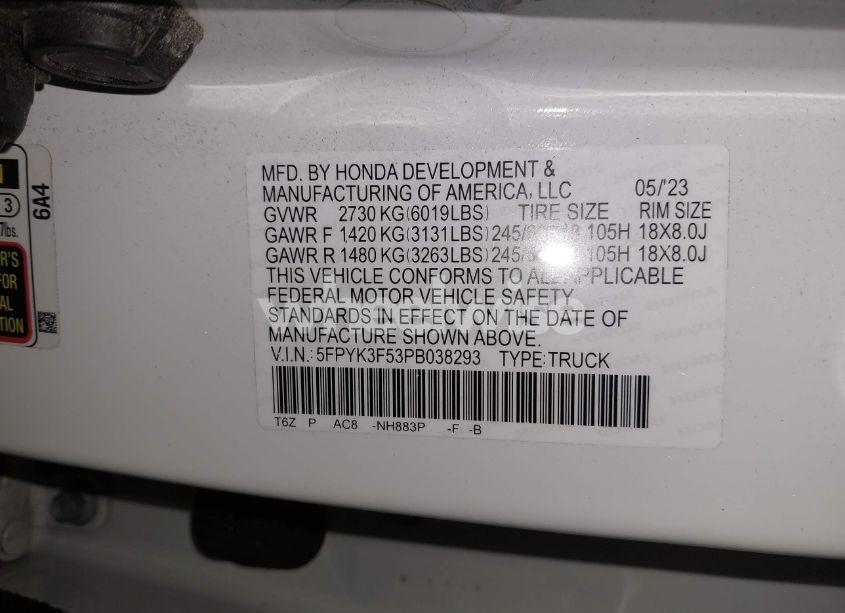 Photo 9 of 2023 Honda Ridgeline RTL (VIN 5FPYK3F53PB038293)