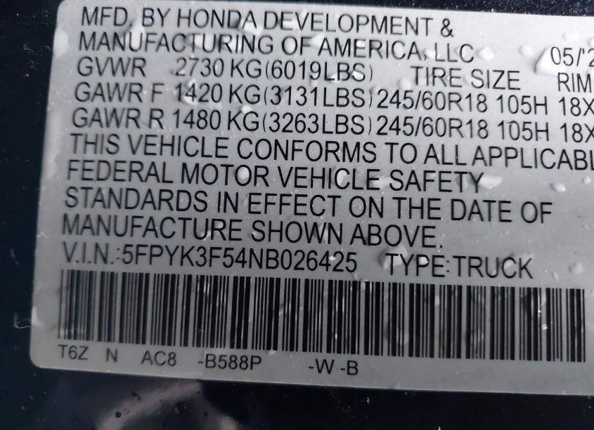 Photo 9 of 2022 Honda Ridgeline RTL (VIN 5FPYK3F54NB026425)