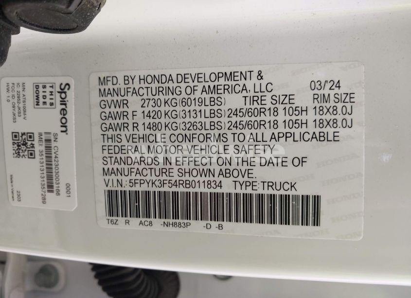 Photo 9 of 2024 Honda Ridgeline RTL (VIN 5FPYK3F54RB011834)