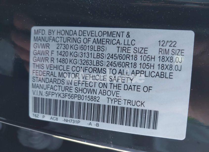 Photo 9 of 2023 Honda Ridgeline RTL (VIN 5FPYK3F56PB015882)