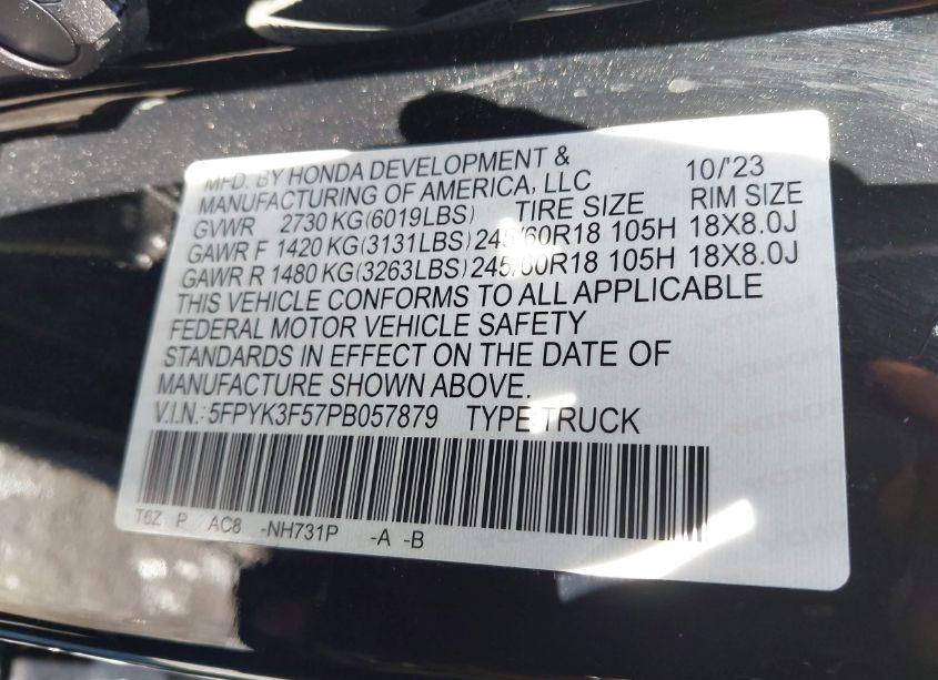 Photo 9 of 2023 Honda Ridgeline RTL (VIN 5FPYK3F57PB057879)