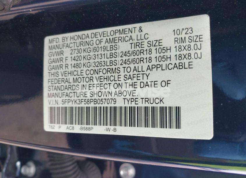 Photo 9 of 2023 Honda Ridgeline RTL (VIN 5FPYK3F58PB057079)