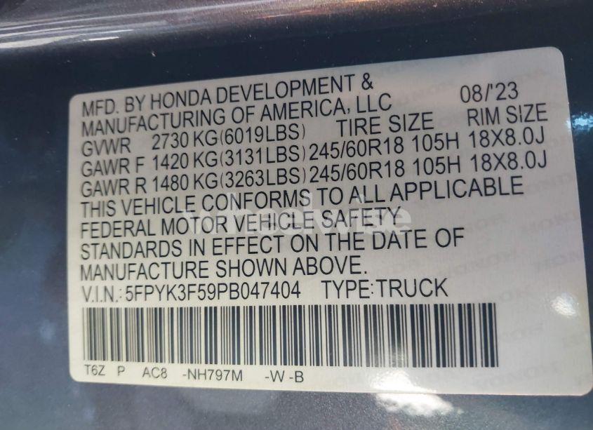 Photo 9 of 2023 Honda Ridgeline RTL (VIN 5FPYK3F59PB047404)