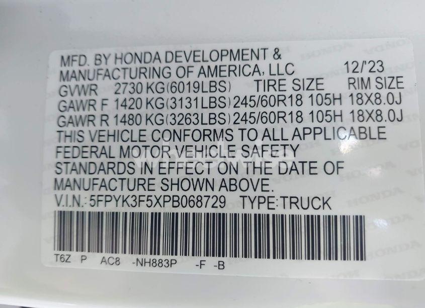 Photo 9 of 2023 Honda Ridgeline RTL (VIN 5FPYK3F5XPB068729)