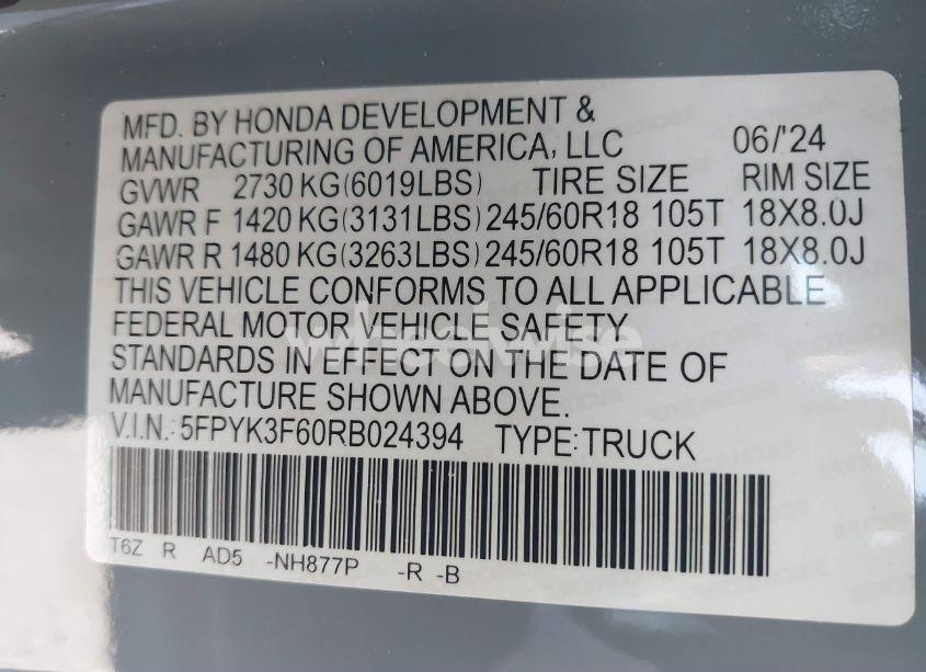 Photo 9 of 2024 Honda Ridgeline TRAILSPORT (VIN 5FPYK3F60RB024394)