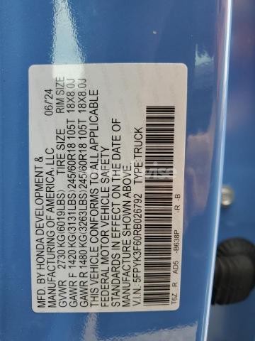 2024 HONDA RIDGELINE TRAIL SPORT (VIN 5FPYK3F60RB026792) main photo