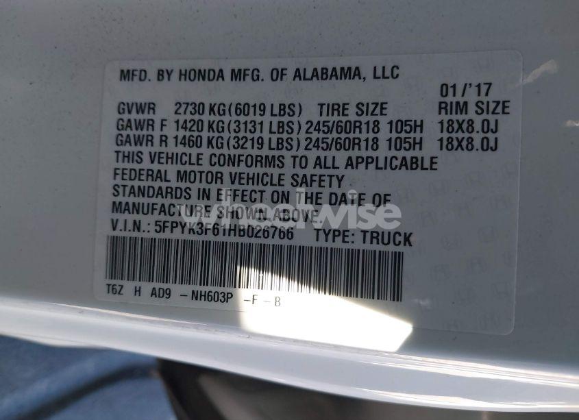 Photo 9 of 2017 Honda Ridgeline RTL-T (VIN 5FPYK3F61HB026766)