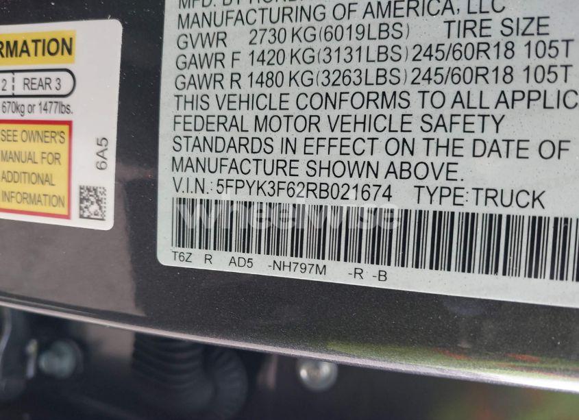 Photo 9 of 2024 Honda Ridgeline TRAILSPORT (VIN 5FPYK3F62RB021674)