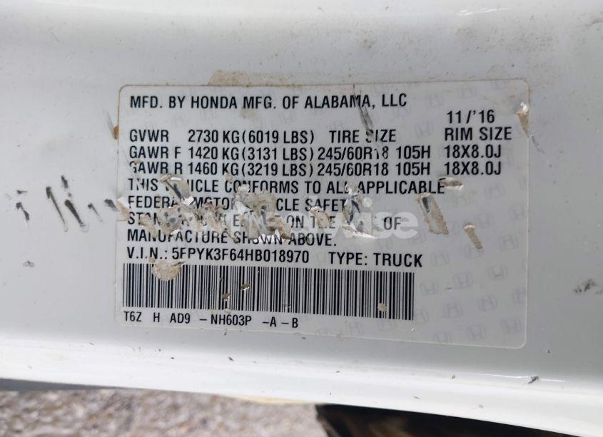 Photo 9 of 2017 Honda Ridgeline RTL-T (VIN 5FPYK3F64HB018970)