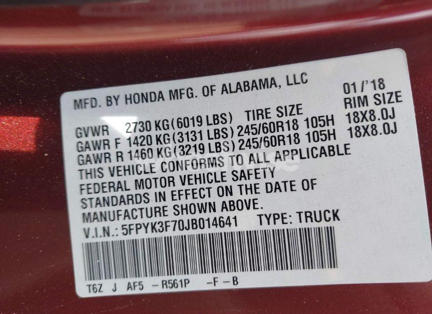 Photo 9 of 2018 Honda Ridgeline RTL-E (VIN 5FPYK3F70JB014641)