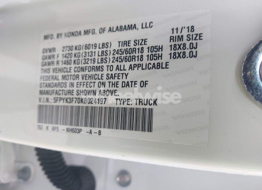 Photo 9 of 2019 Honda Ridgeline RTL-E (VIN 5FPYK3F70KB024197)