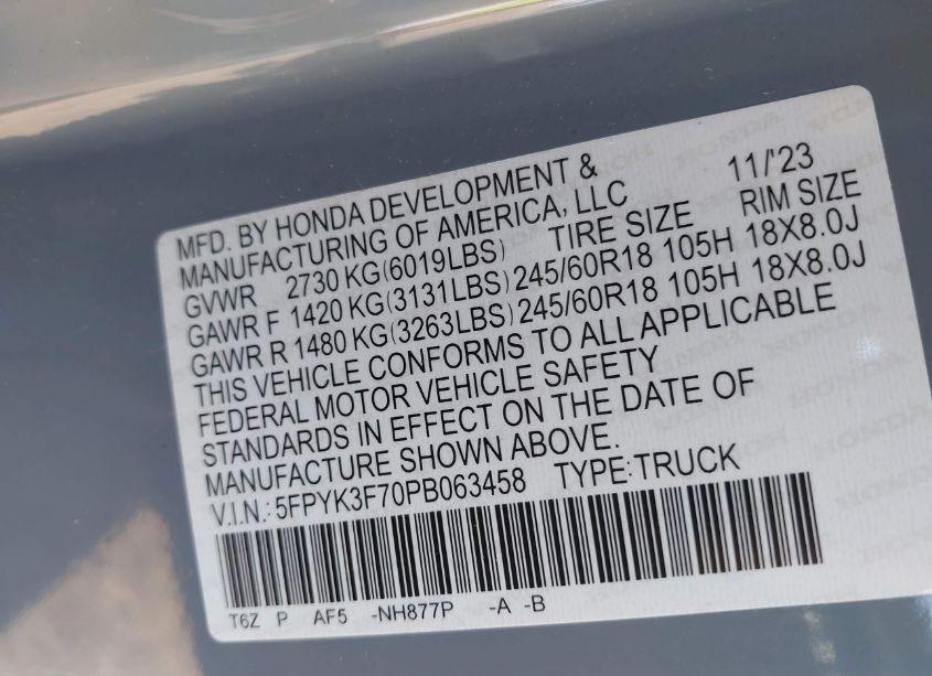 Photo 9 of 2023 Honda Ridgeline RTL-E (VIN 5FPYK3F70PB063458)