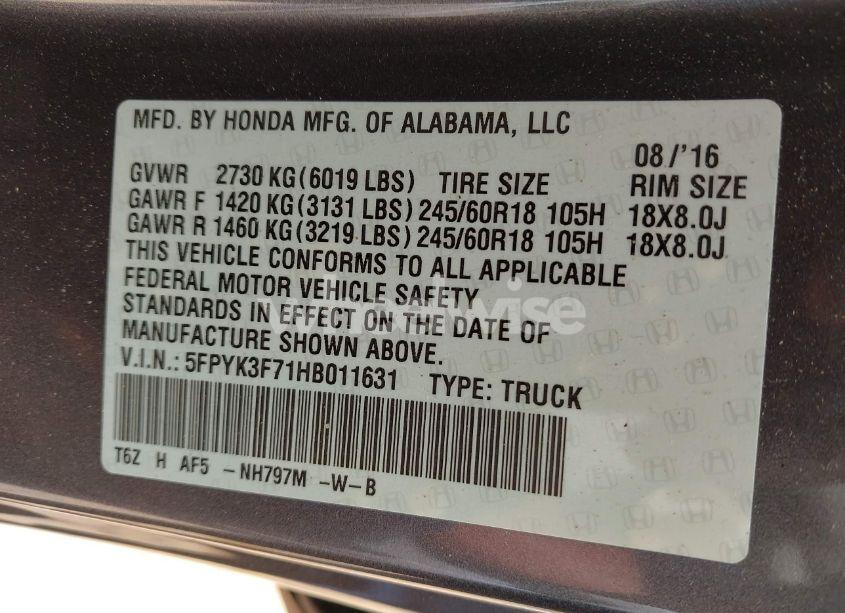 Photo 9 of 2017 Honda Ridgeline RTL-E (VIN 5FPYK3F71HB011631)