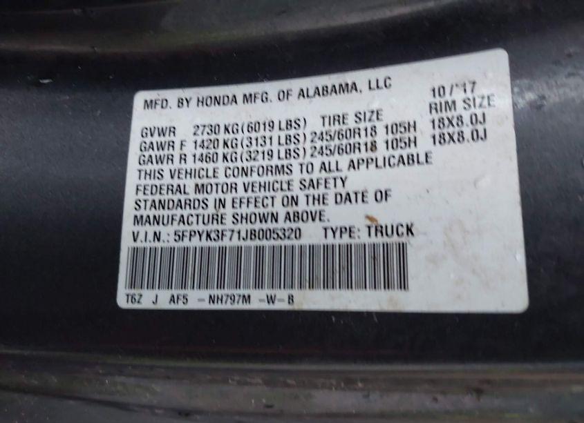 Photo 9 of 2018 Honda Ridgeline RTL-E (VIN 5FPYK3F71JB005320)