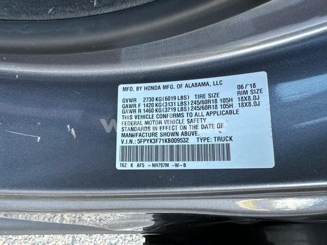 Photo 3 of 2019 HONDA RIDGELINE RTL (VIN 5FPYK3F71KB009532)