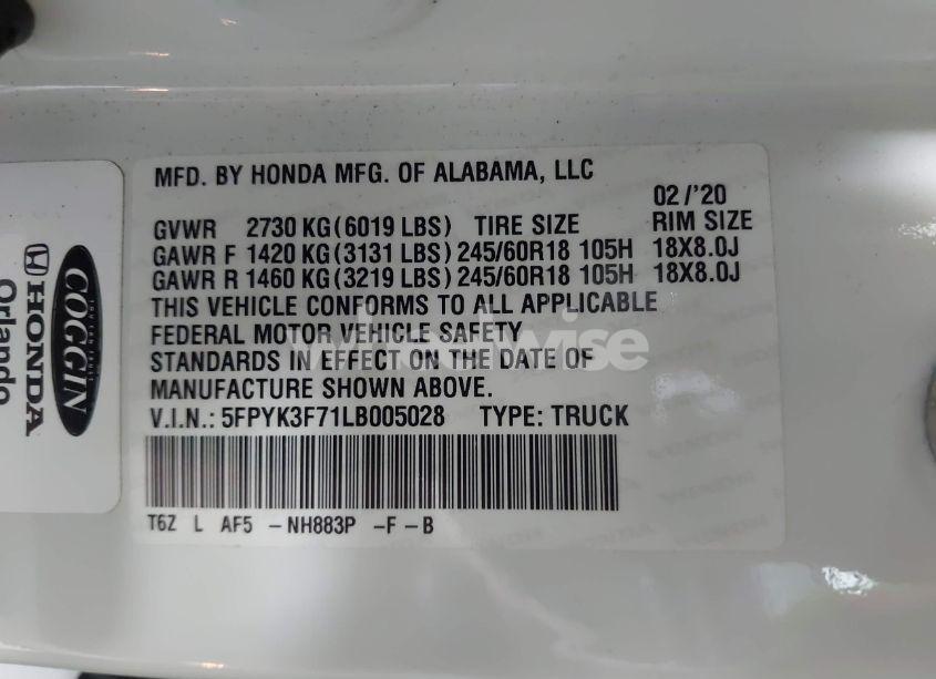 Photo 9 of 2020 Honda Ridgeline RTL-E (VIN 5FPYK3F71LB005028)